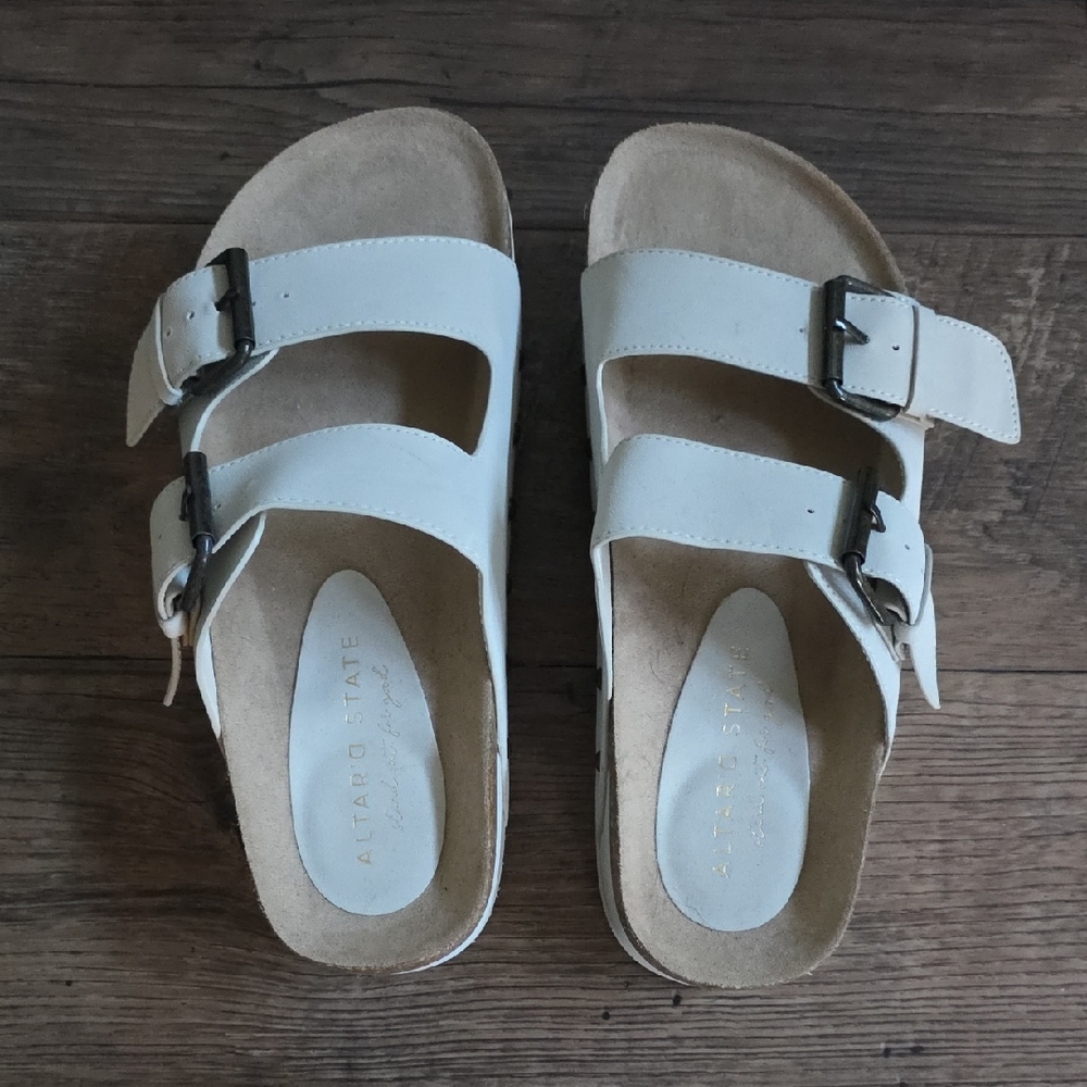 Altar'd State Cream Double-Strap Faux Suede Sandals